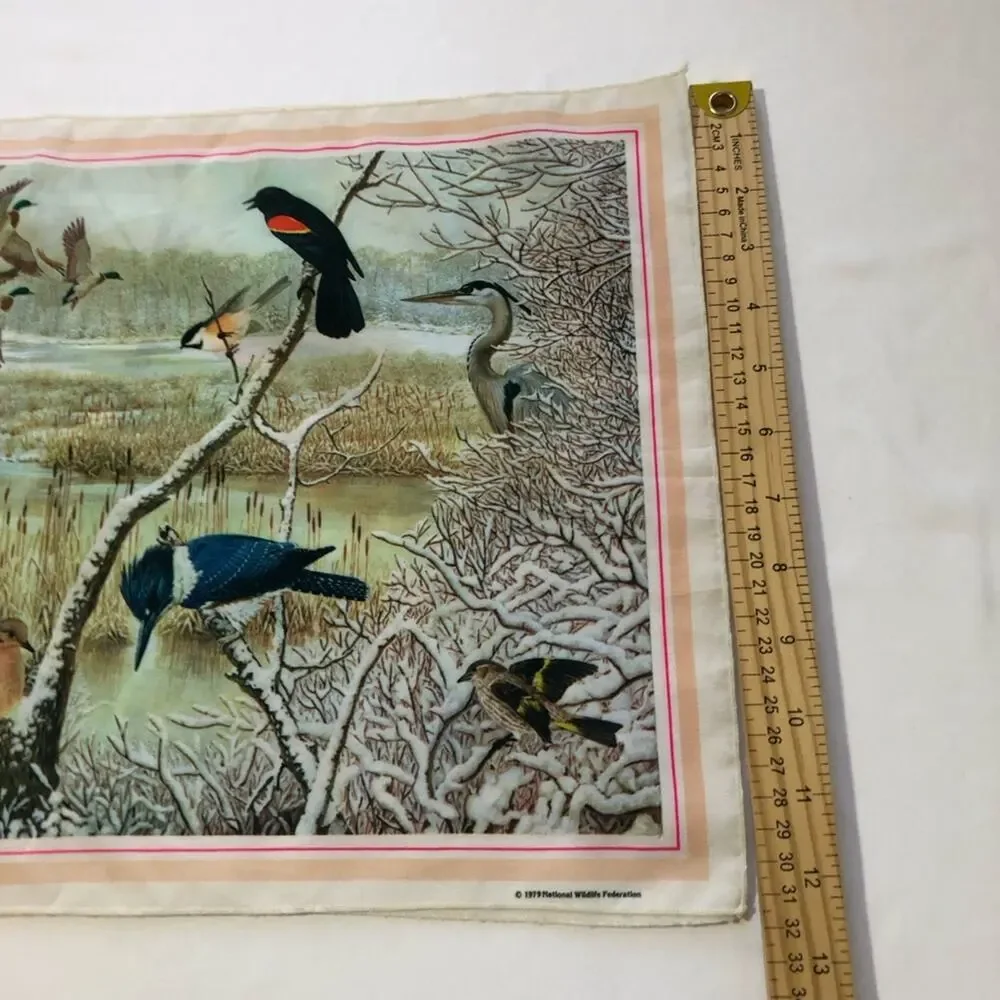 Vintage 1979 national wildlife federation bird scarf 12”x42” cardinal ducks art